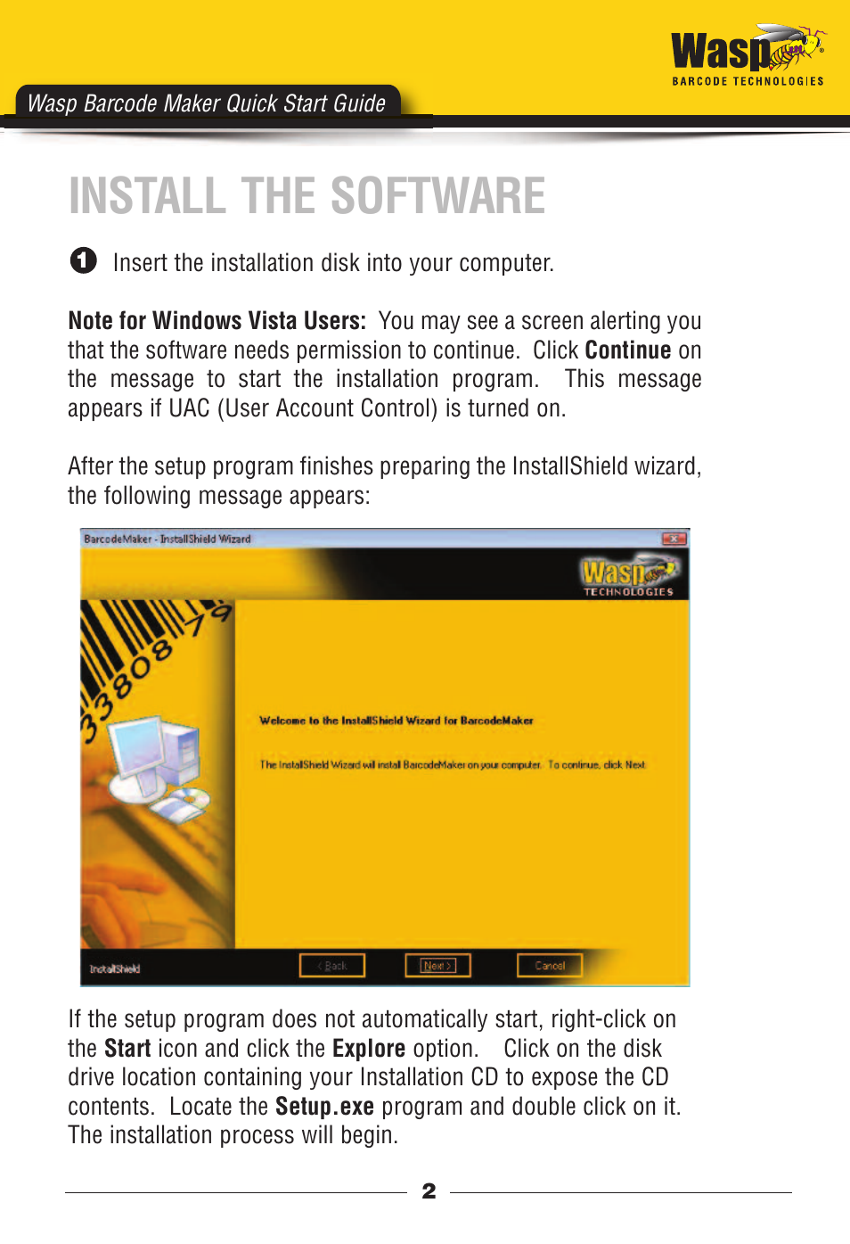 Install the software, Wasp barcode maker quick start guide | Wasp Barcode Maker User Manual | Page 3 / 22