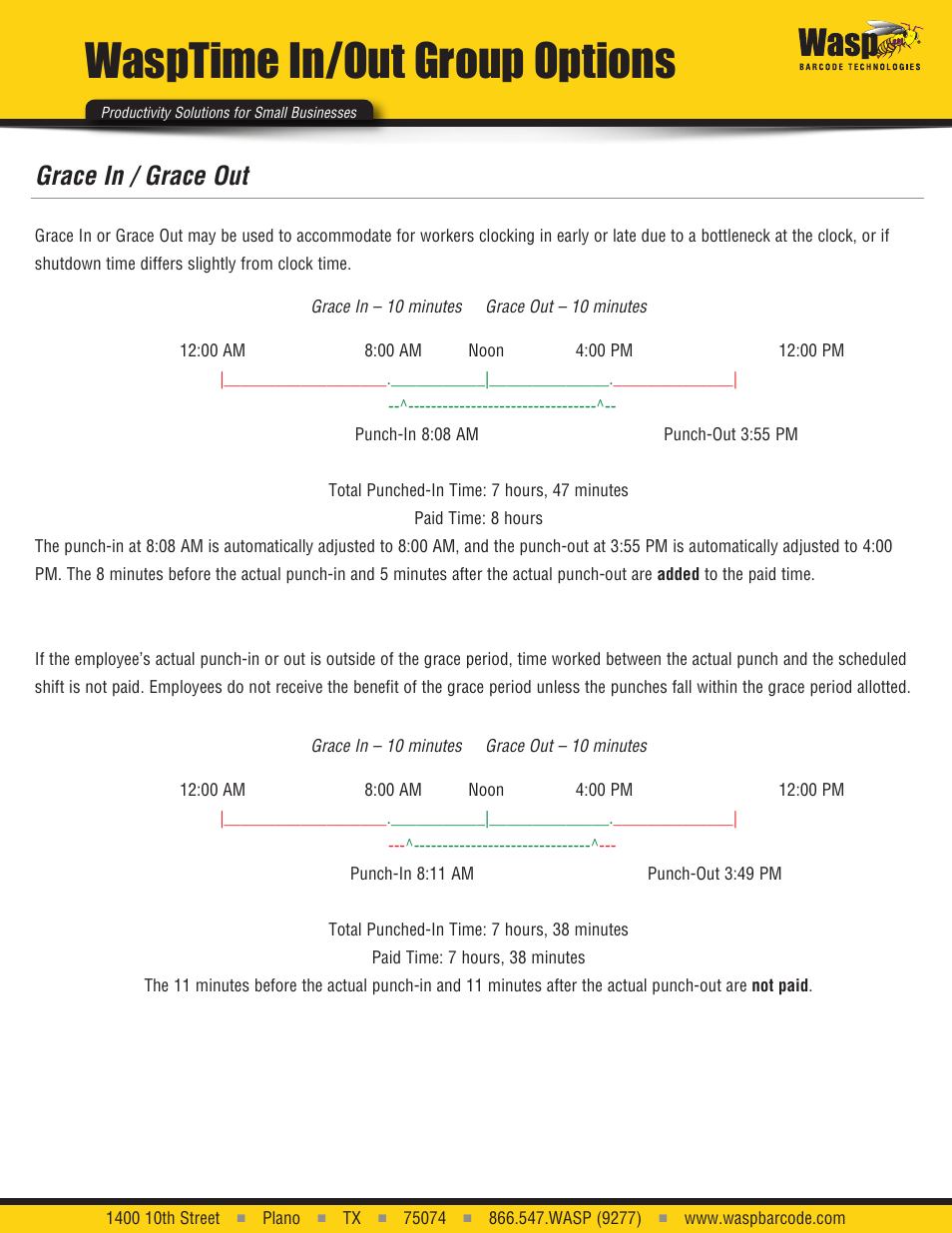 Wasptime in/out group options, Grace in / grace out | Wasp Barcode WaspTime In/Out Group User Manual | Page 2 / 4