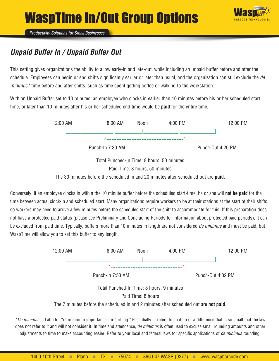 Wasptime in/out group options, Unpaid buffer in / unpaid buffer out | Wasp Barcode WaspTime In/Out Group User Manual | Page 3 / 4