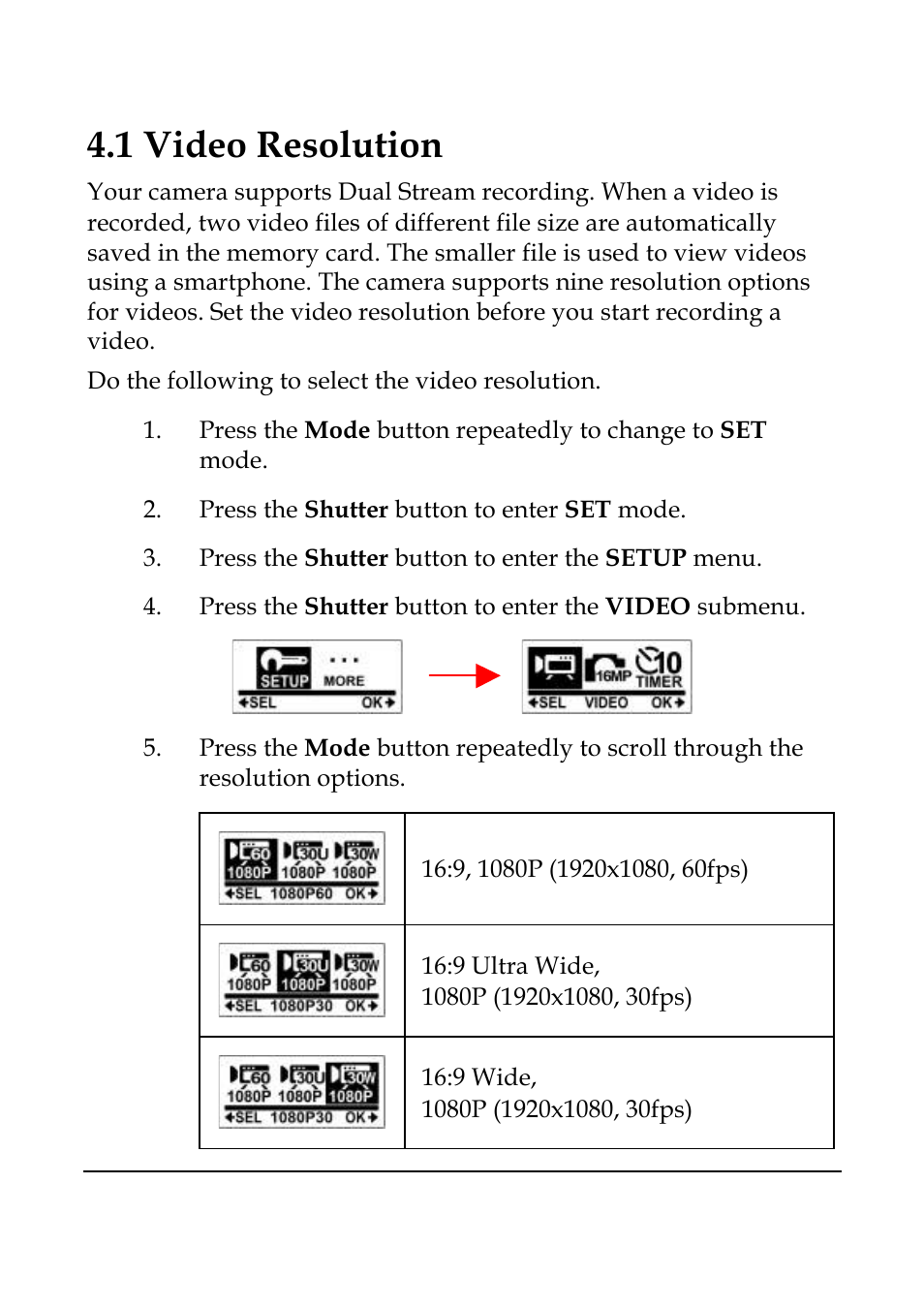 1 video resolution | WASPcam GIDEON HD Action Camera User Manual | Page 34 / 69