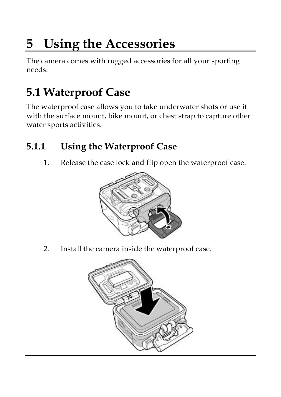 5using the accessories, 1 waterproof case | WASPcam GIDEON HD Action Camera User Manual | Page 58 / 69