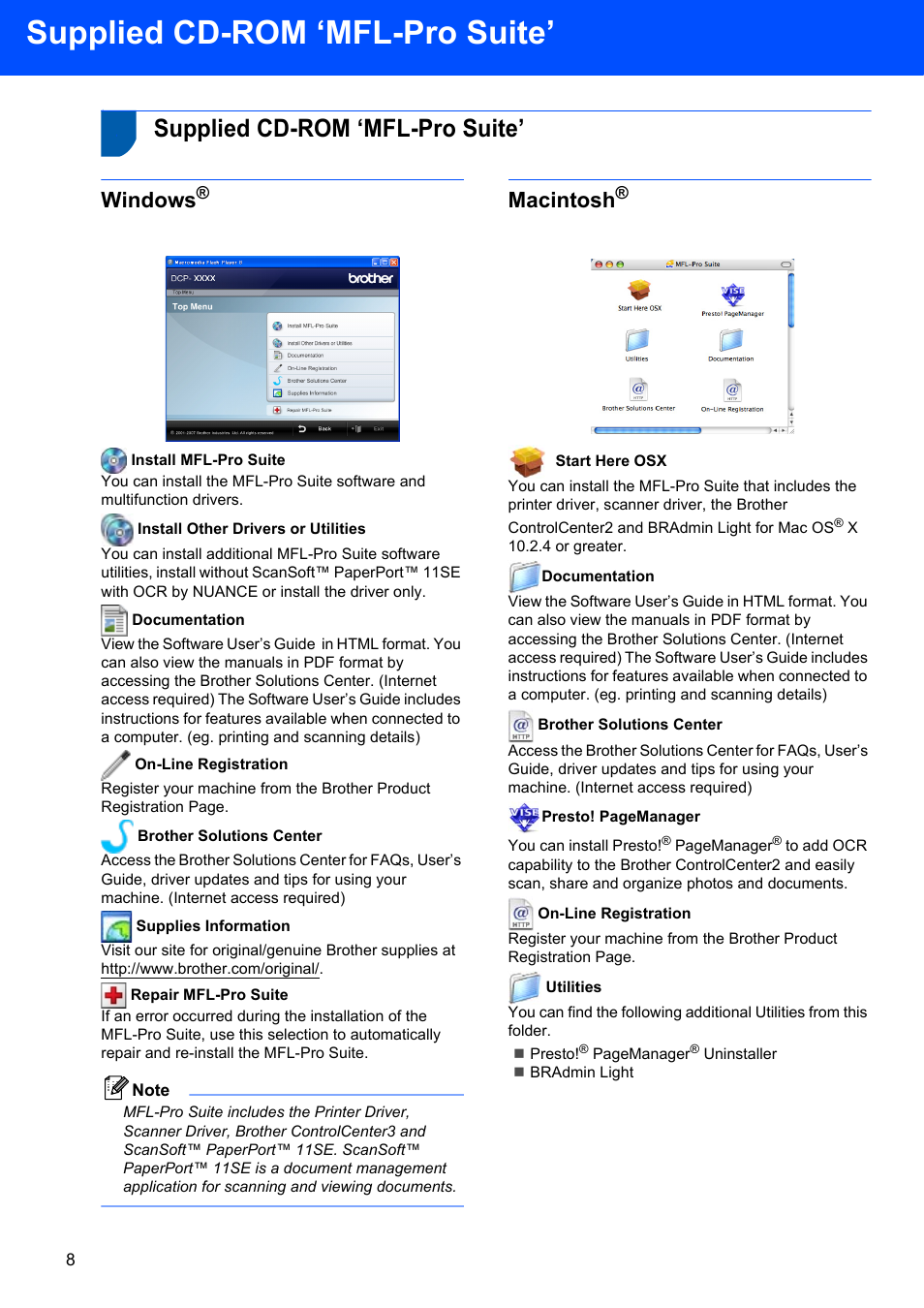 Step 2 installing the driver & software, Supplied cd-rom ‘mfl-pro suite, Windows | Macintosh | Brother DCP-7030 User Manual | Page 10 / 19