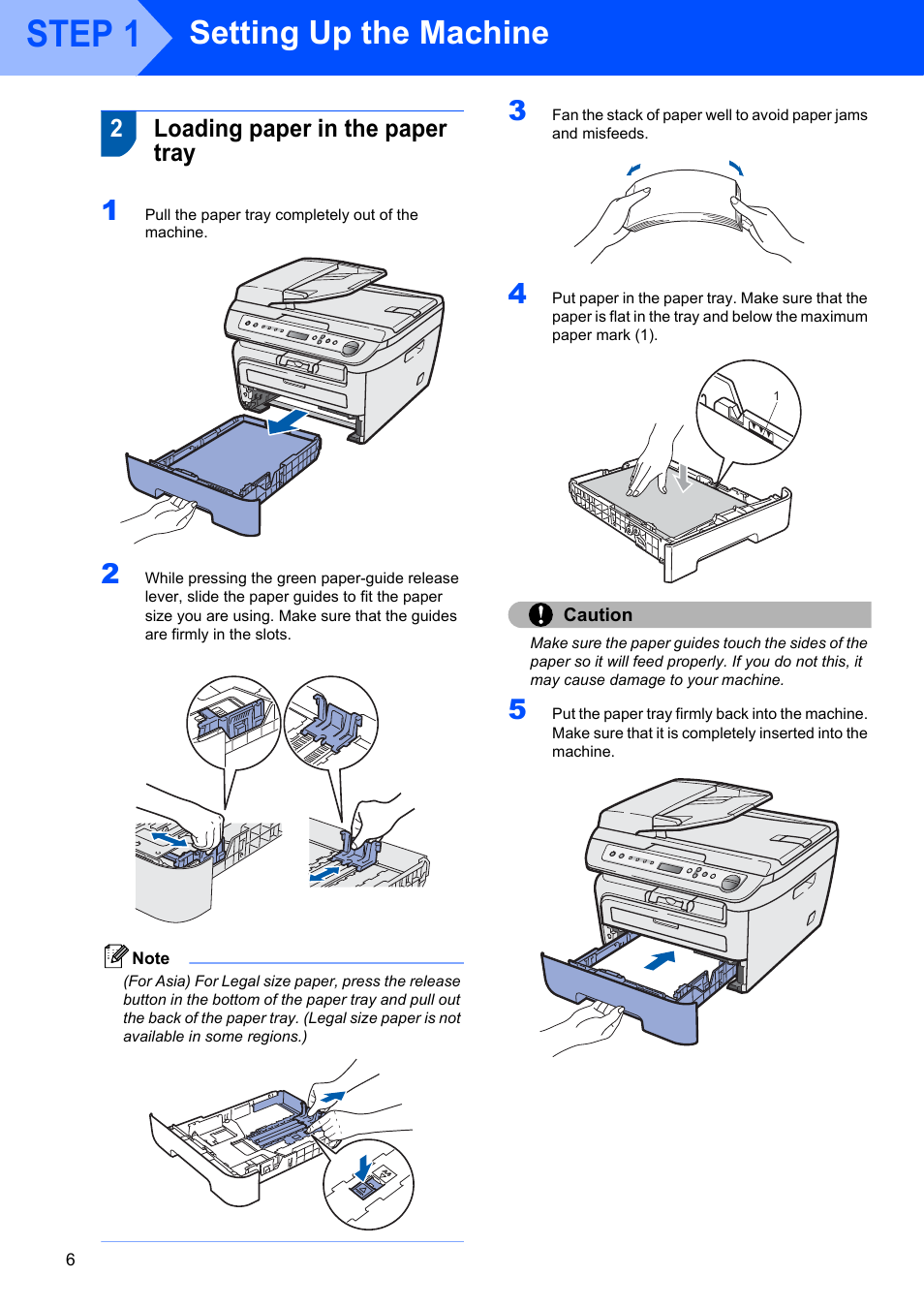 2 loading paper in the paper tray, Loading paper in the paper tray, Step 1 | Setting up the machine, 2loading paper in the paper tray | Brother DCP-7030 User Manual | Page 8 / 19