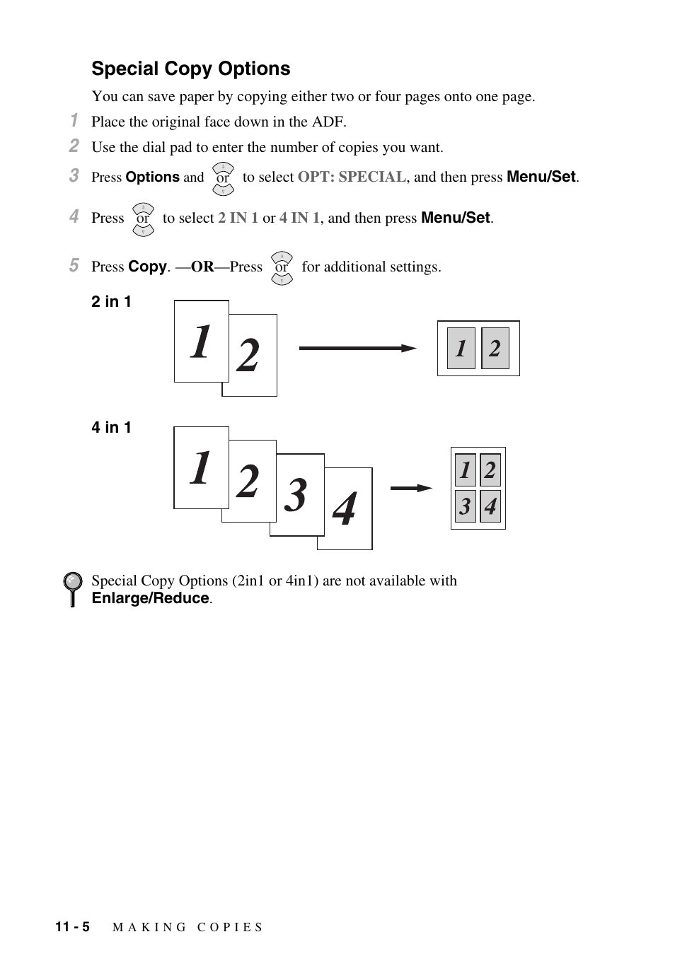 Special copy options, 2 in 1, 4 in 1 | Special copy options -5, 2 in 1 -5 4 in 1 -5 | Brother FAX-3800 User Manual | Page 100 / 150