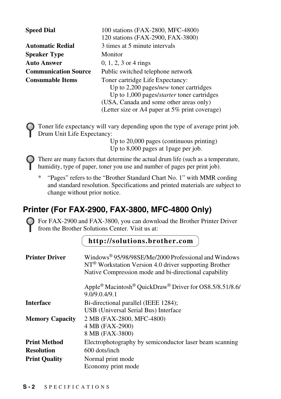 Printer (for fax-2900, fax-3800, mfc-4800 only) | Brother FAX-3800 User Manual | Page 140 / 150