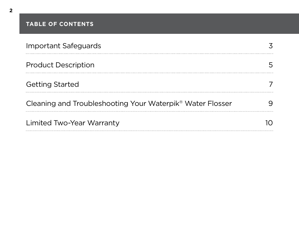 Waterpik WP-260 Owners Manual User Manual | Page 2 / 24