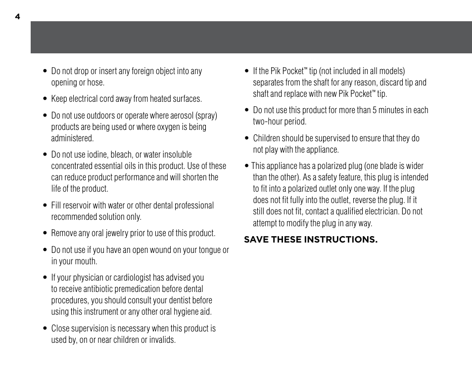 Waterpik WP-260 Owners Manual User Manual | Page 4 / 24