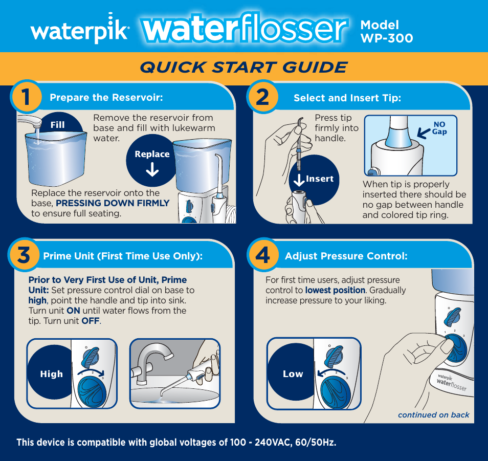 Waterpik WP-300 Quick Start User Manual | 2 pages