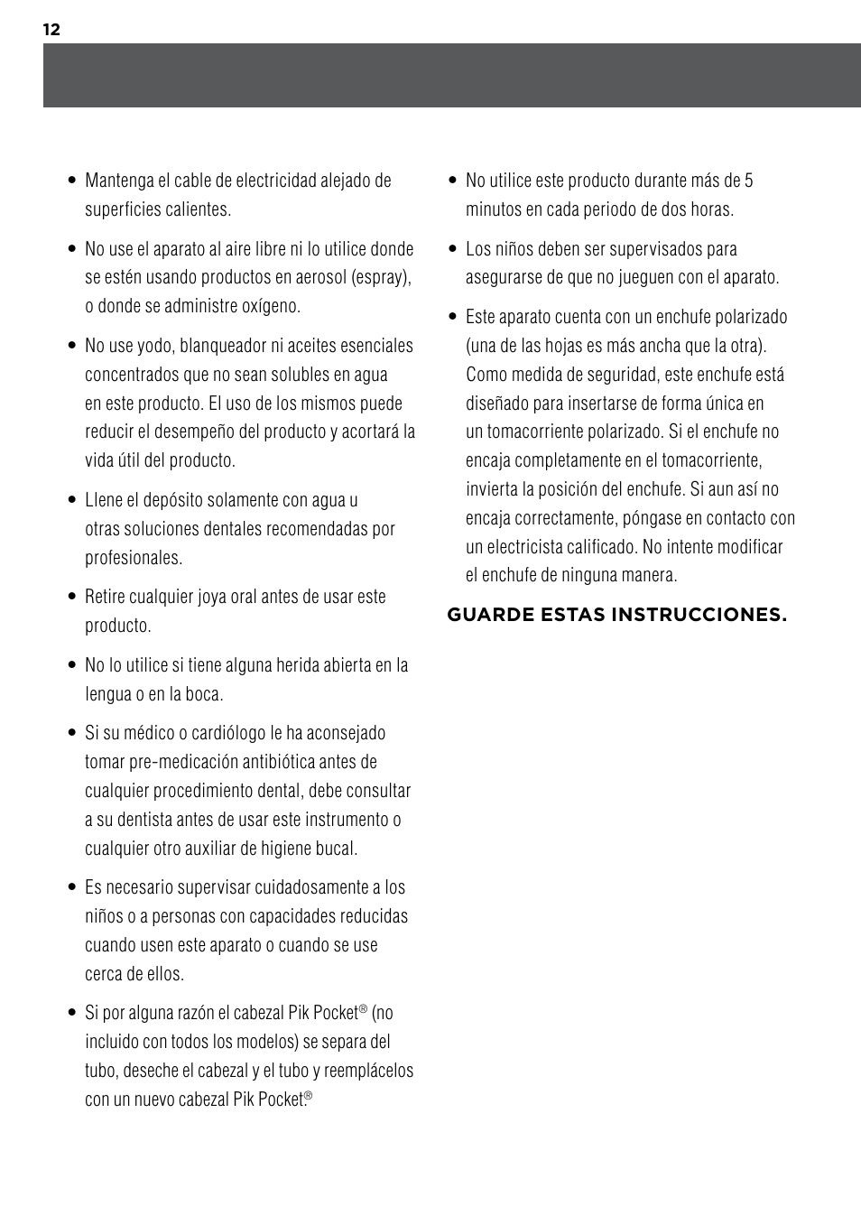 Waterpik WP-100 Owners Manual User Manual | Page 12 / 19