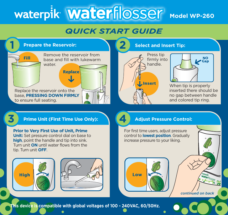 Waterpik WP-260 Quick Start User Manual | 2 pages