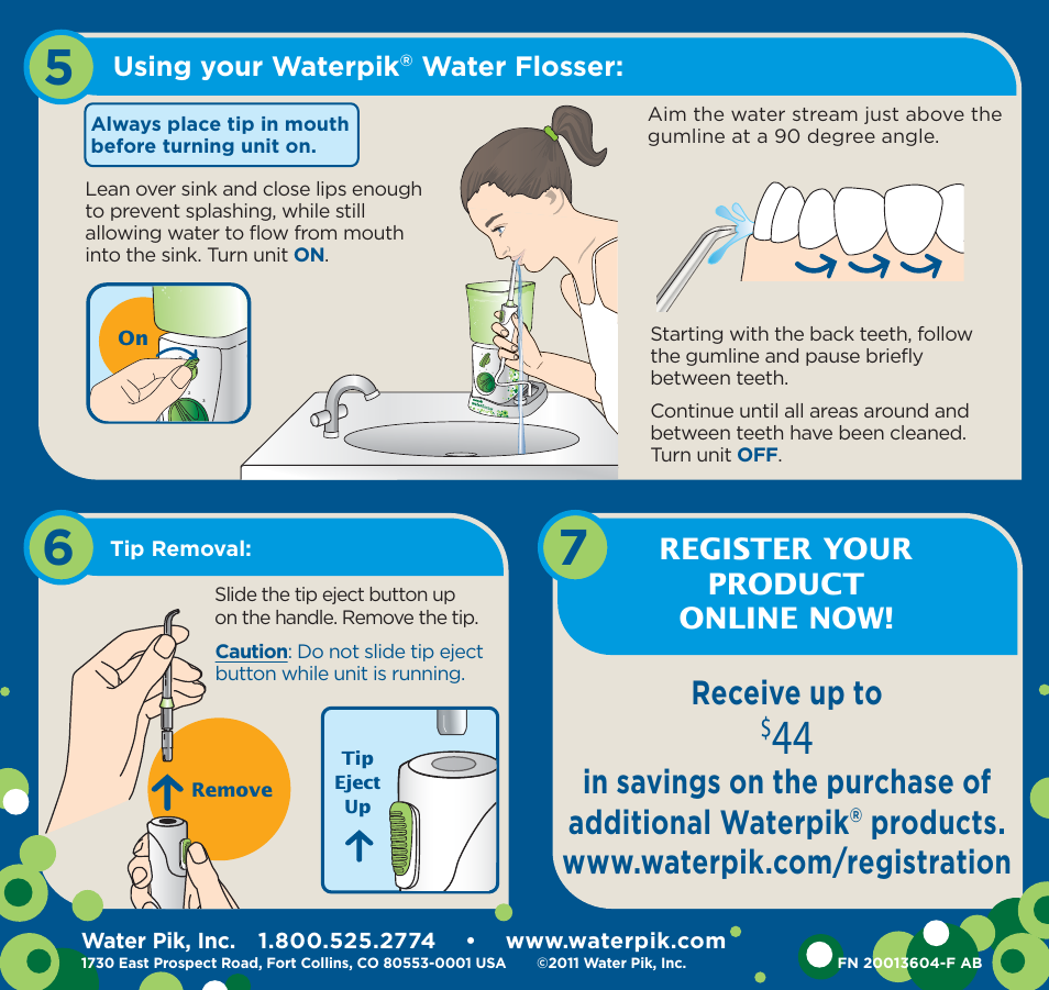 Receive up to, Register your product online now, Using your waterpik | Water flosser | Waterpik WP-260 Quick Start User Manual | Page 2 / 2