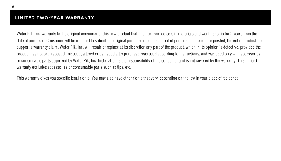 Waterpik WP-60 Owners Manual User Manual | Page 16 / 45