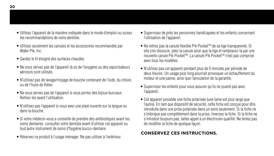 Waterpik WP-60 Owners Manual User Manual | Page 20 / 45