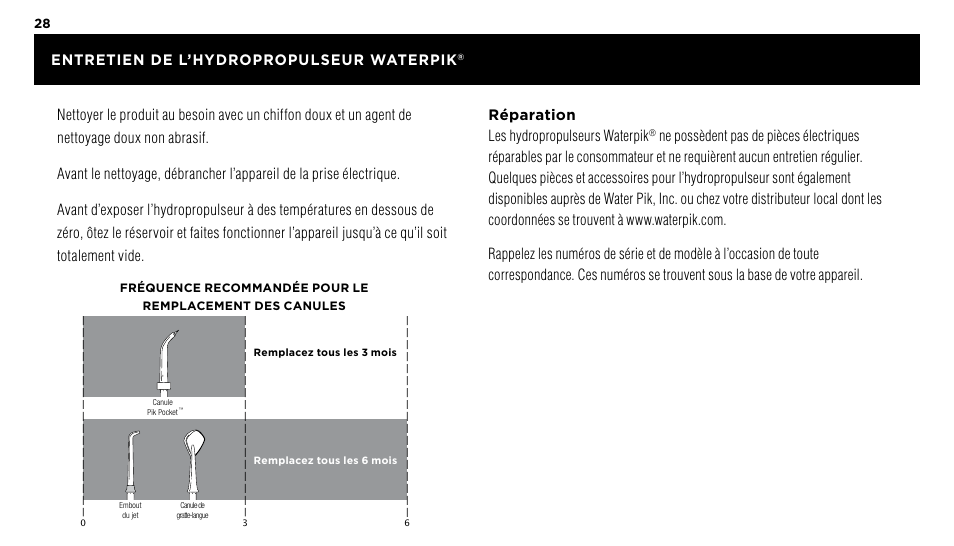 Entretien de l’hydropropulseur waterpik | Waterpik WP-60 Owners Manual User Manual | Page 28 / 45