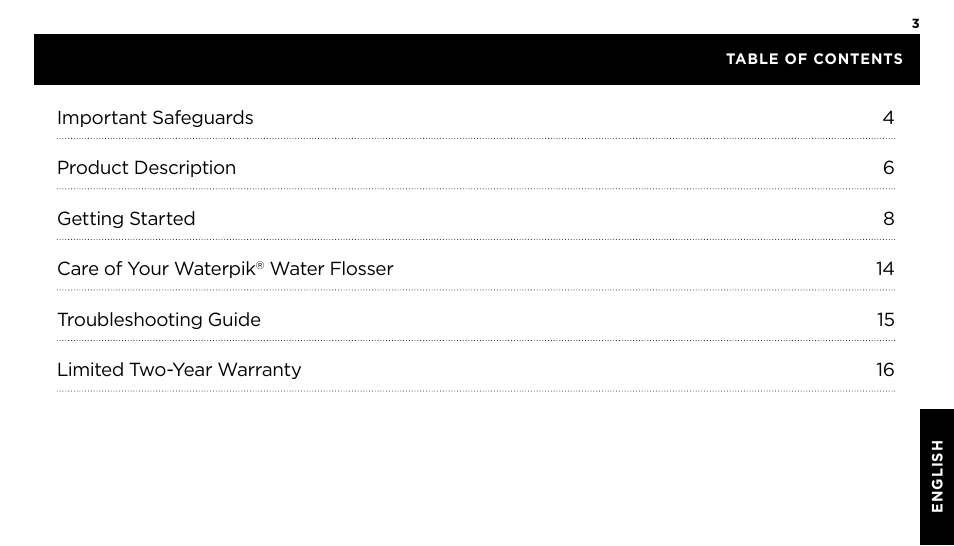Waterpik WP-60 Owners Manual User Manual | Page 3 / 45
