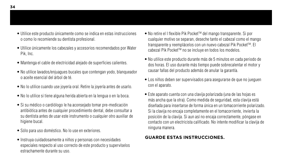 Waterpik WP-60 Owners Manual User Manual | Page 34 / 45