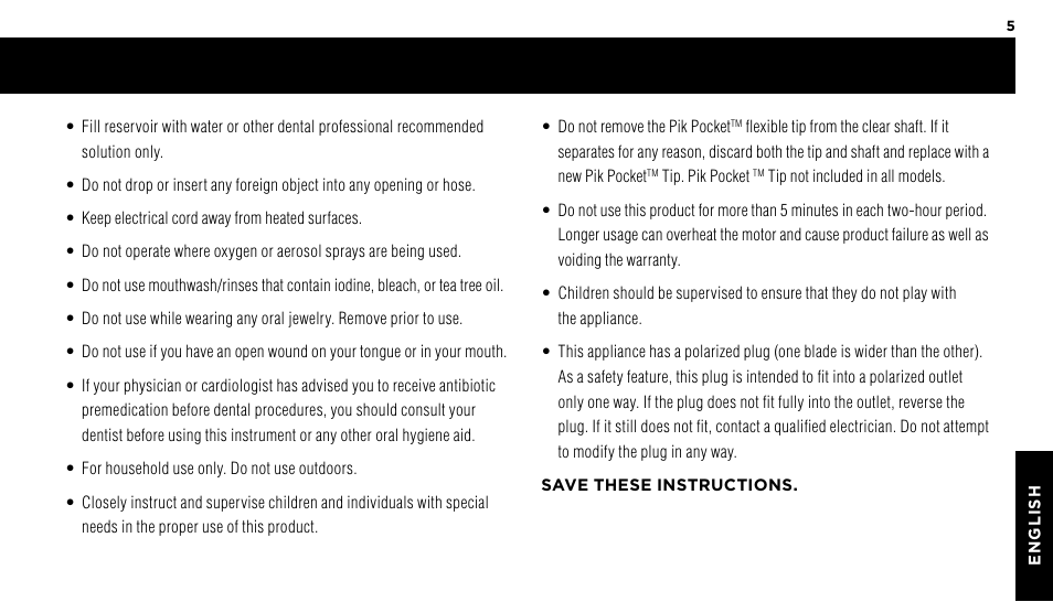 Waterpik WP-60 Owners Manual User Manual | Page 5 / 45