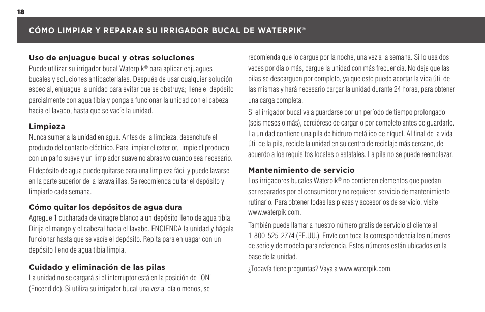 Waterpik WP-450 Owners Manual User Manual | Page 18 / 20