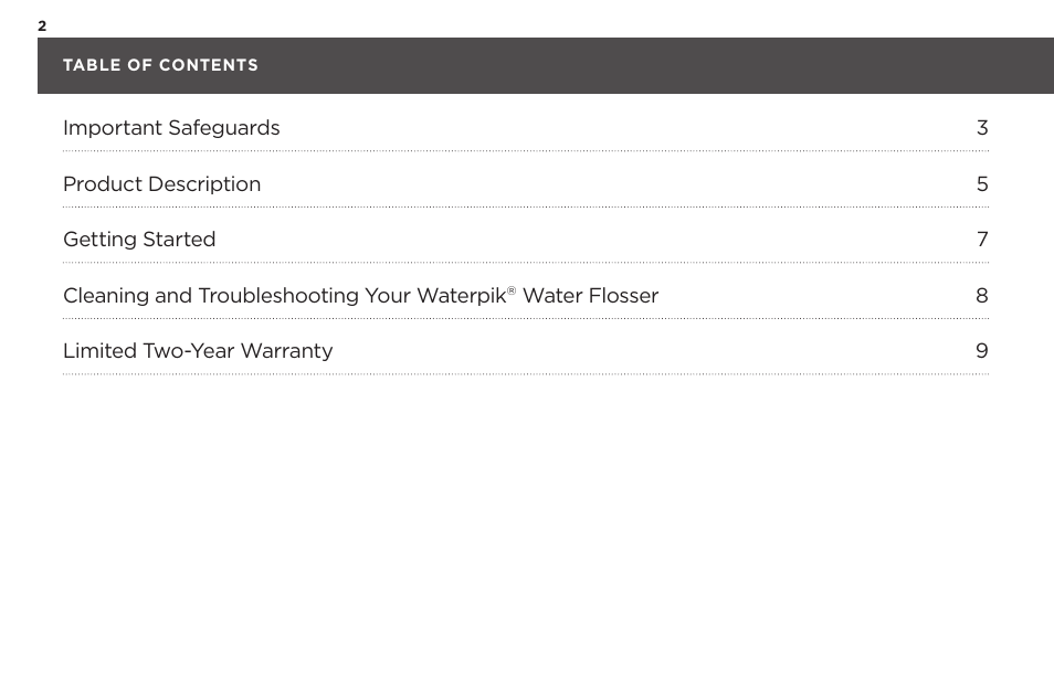 Waterpik WP-450 Owners Manual User Manual | Page 2 / 20