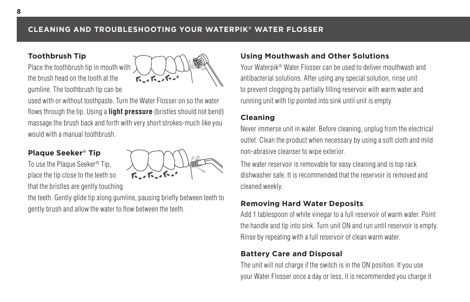 Waterpik WP-450 Owners Manual User Manual | Page 8 / 20