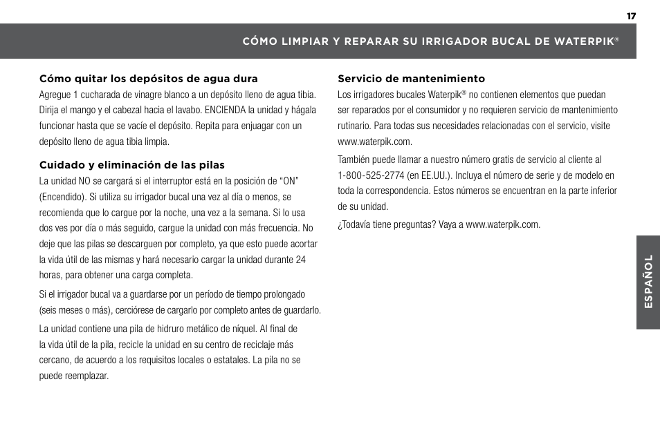 Waterpik WP-360 Owners Manual User Manual | Page 17 / 20
