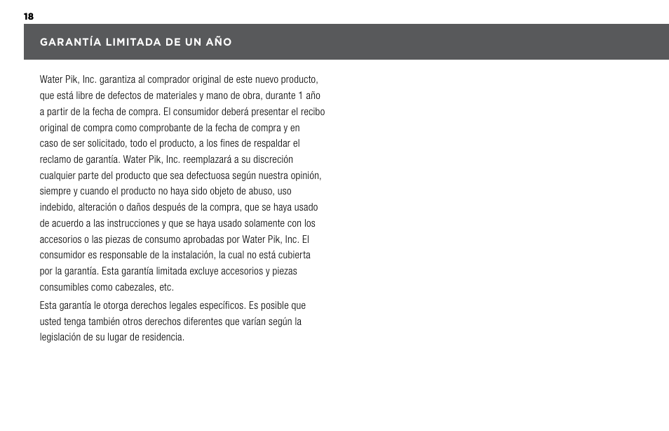 Waterpik WP-360 Owners Manual User Manual | Page 18 / 20