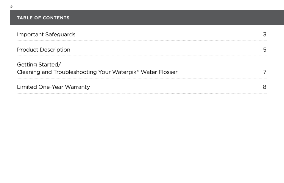 Waterpik WP-360 Owners Manual User Manual | Page 2 / 20