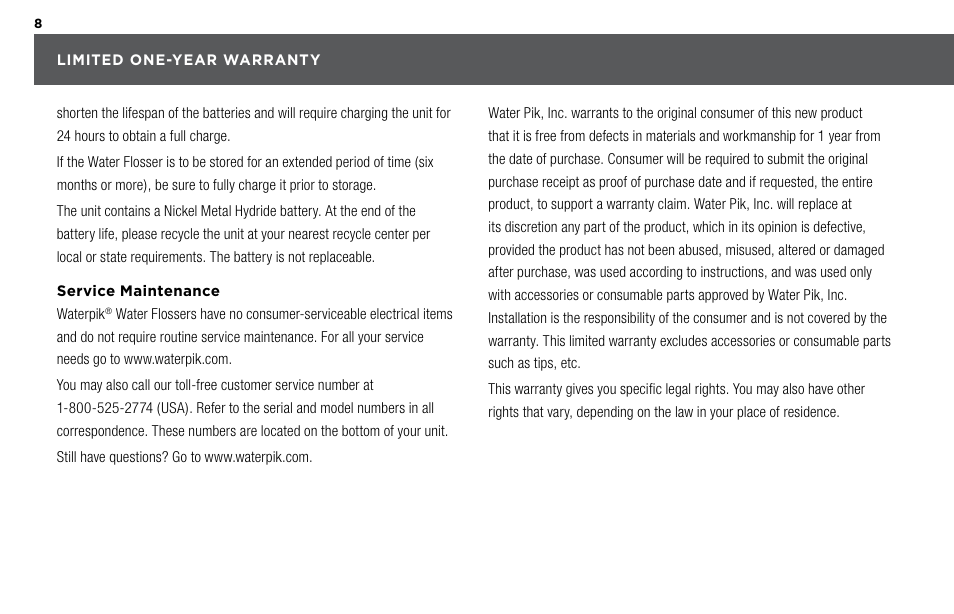 Waterpik WP-360 Owners Manual User Manual | Page 8 / 20