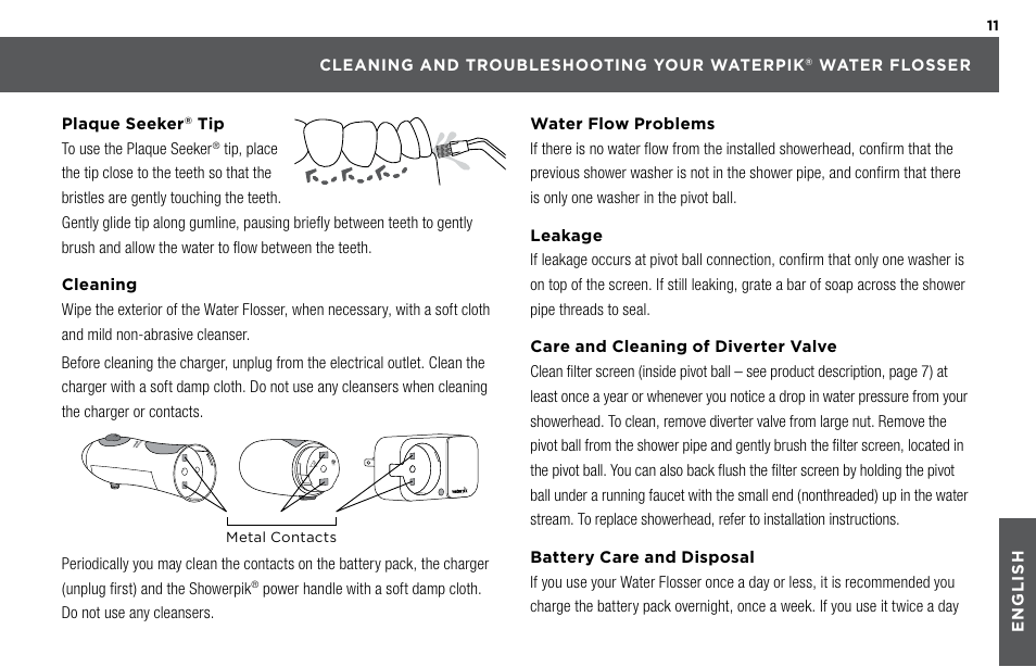 Waterpik WP-480 Owners Manual User Manual | Page 11 / 28