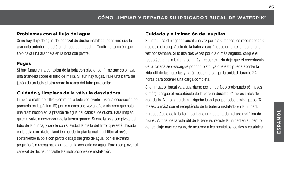 Waterpik WP-480 Owners Manual User Manual | Page 25 / 28
