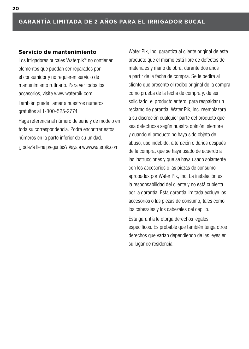 Waterpik WP-900 Owners Manual User Manual | Page 20 / 24