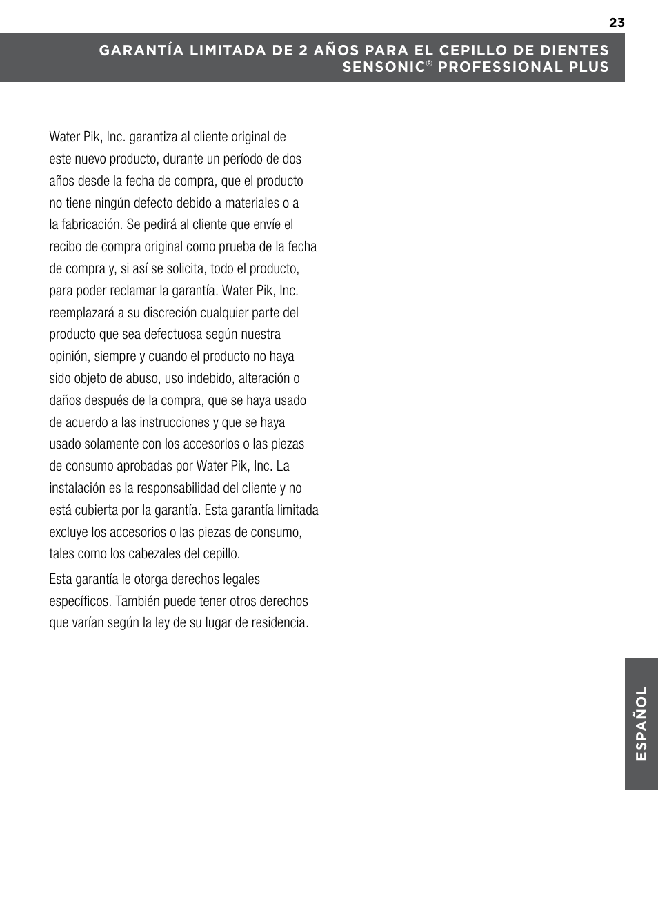 Waterpik WP-900 Owners Manual User Manual | Page 23 / 24