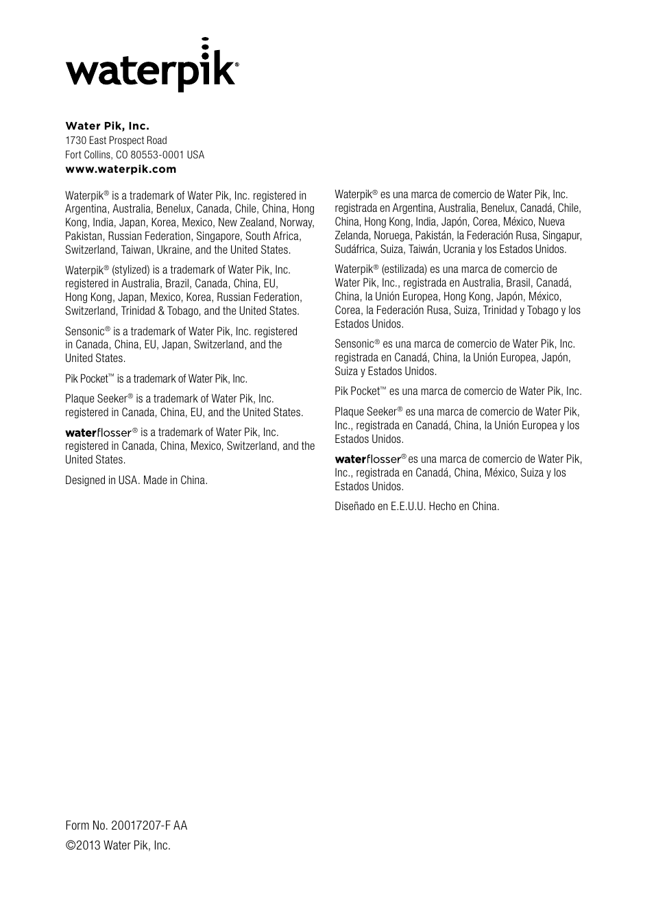 Waterpik WP-900 Owners Manual User Manual | Page 24 / 24