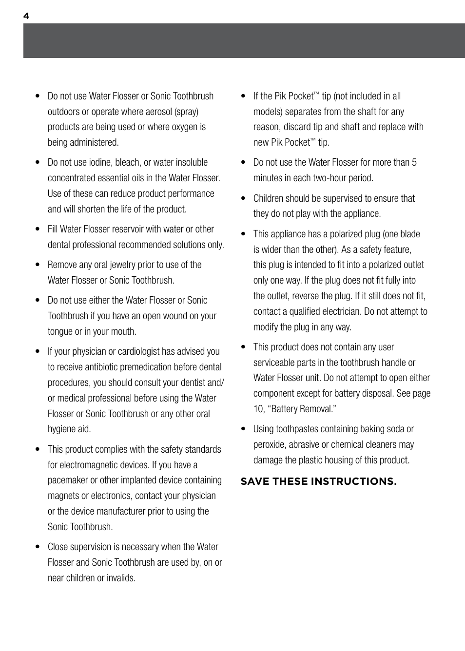 Waterpik WP-900 Owners Manual User Manual | Page 4 / 24