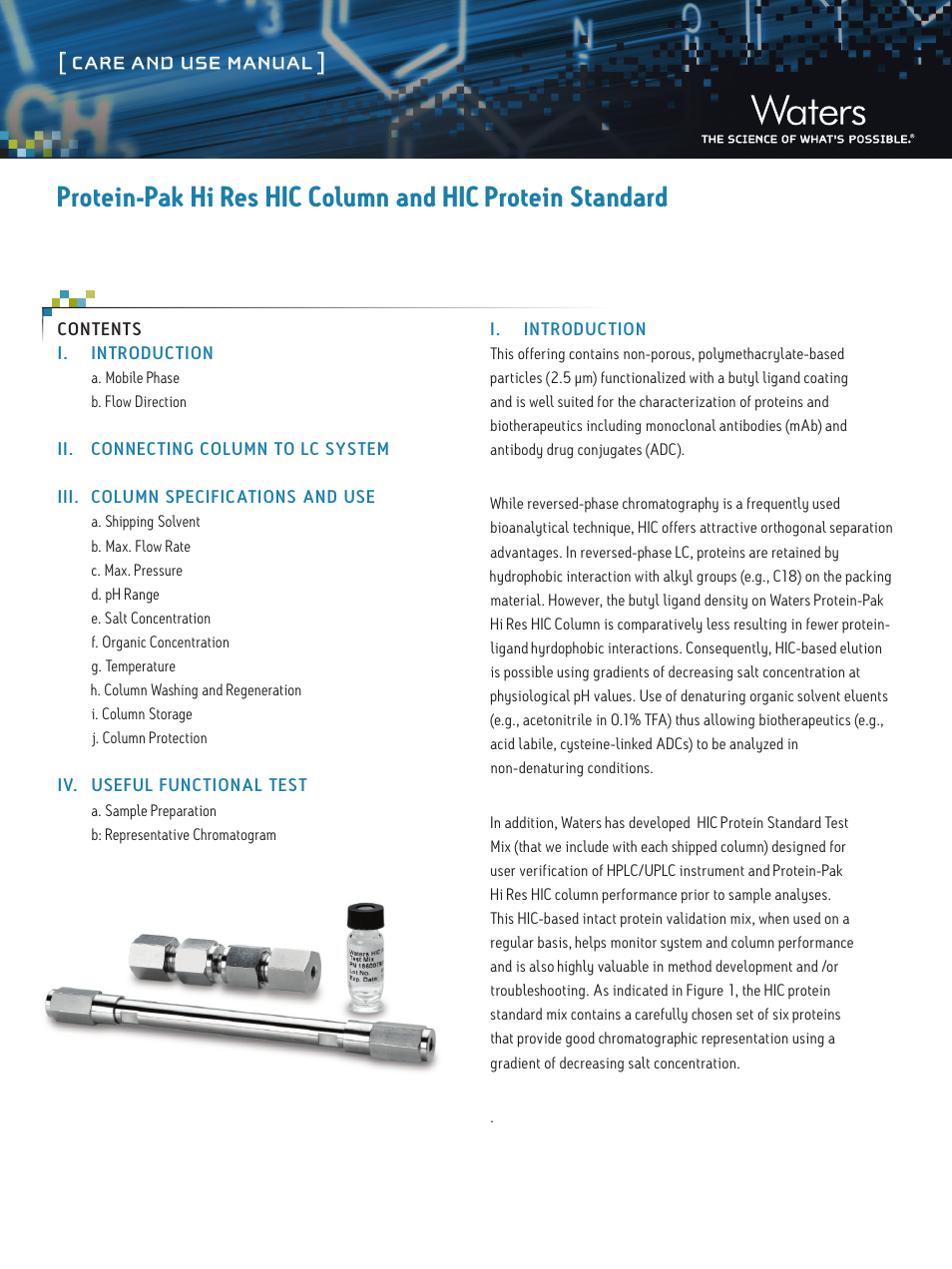 Waters Protein-Pak Hi Res HIC Column and HIC Protein Standard User Manual | 5 pages