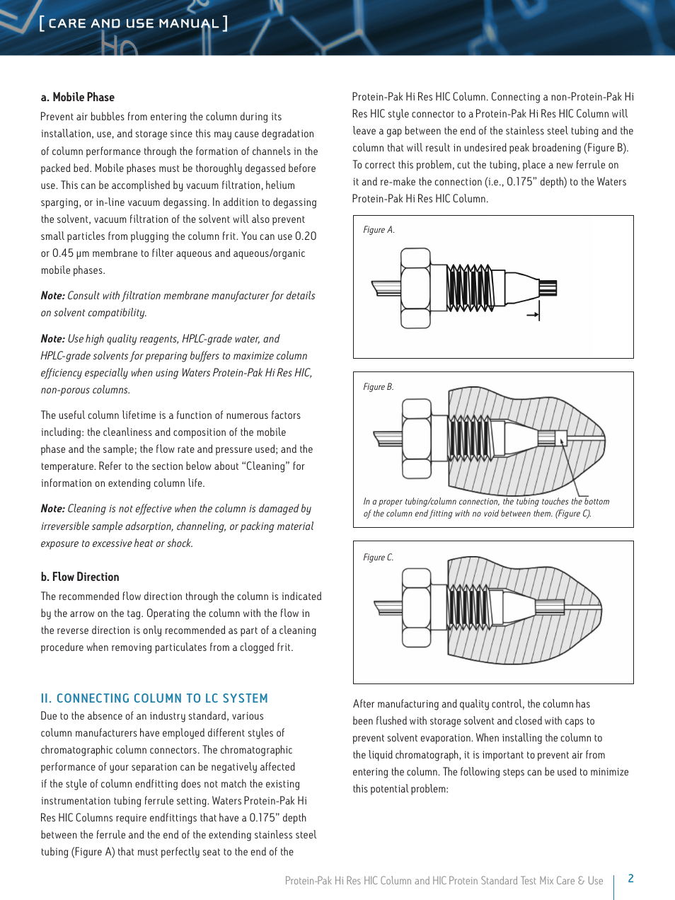 Care and use manual | Waters Protein-Pak Hi Res HIC Column and HIC Protein Standard User Manual | Page 2 / 5