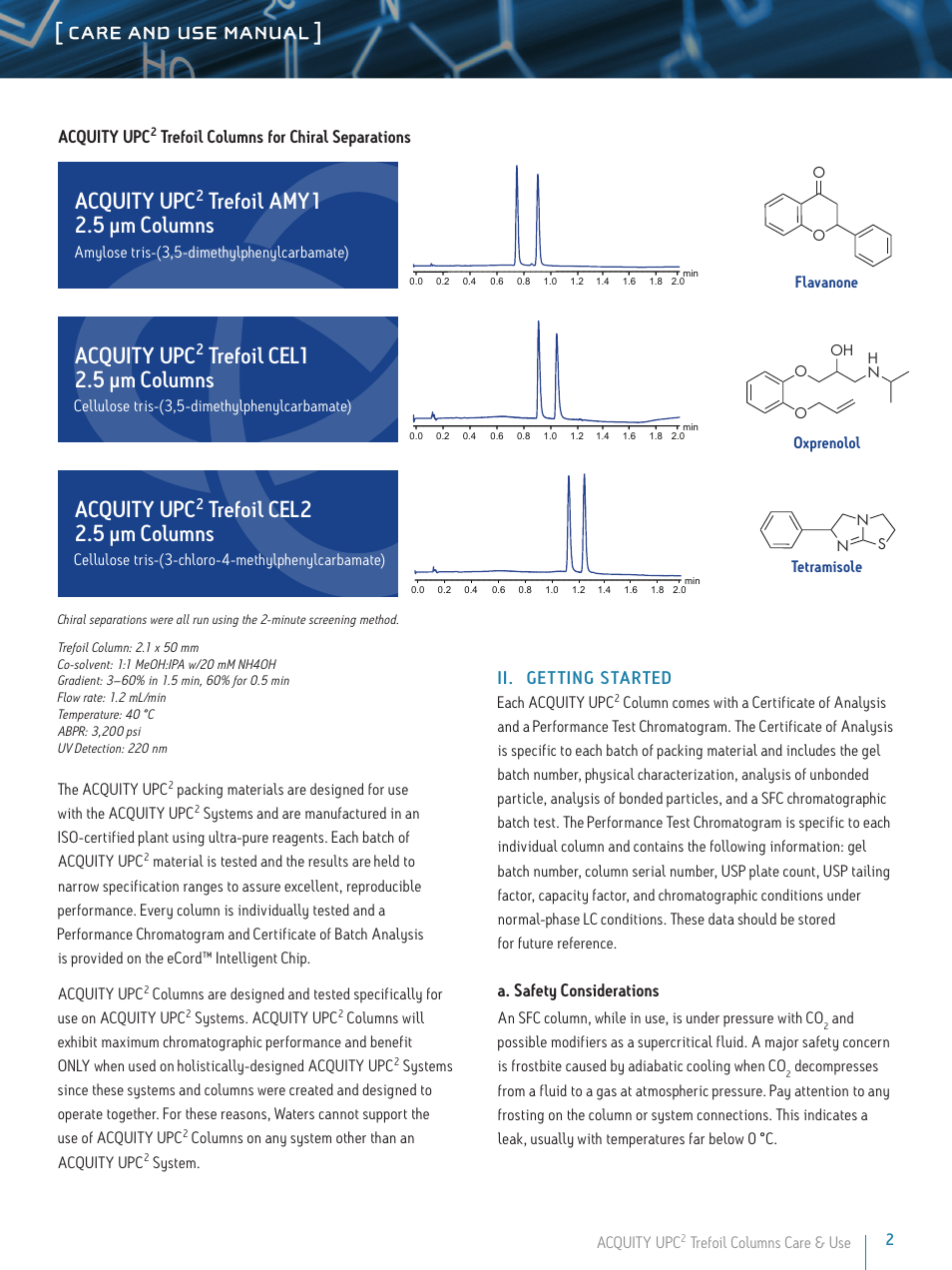 Care and use manual, Acquity upc, Trefoil amy1 | 5 µm columns, Trefoil cel1 2.5 µm columns, Trefoil cel2 2.5 µm columns | Waters ACQUITY UPC2 Trefoil Columns User Manual | Page 2 / 7