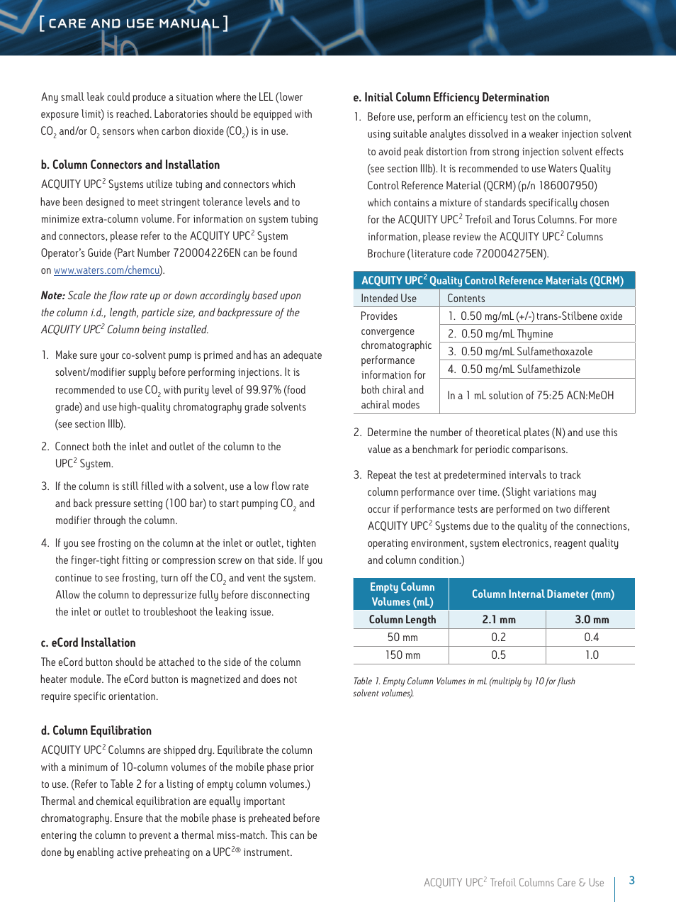 Care and use manual | Waters ACQUITY UPC2 Trefoil Columns User Manual | Page 3 / 7