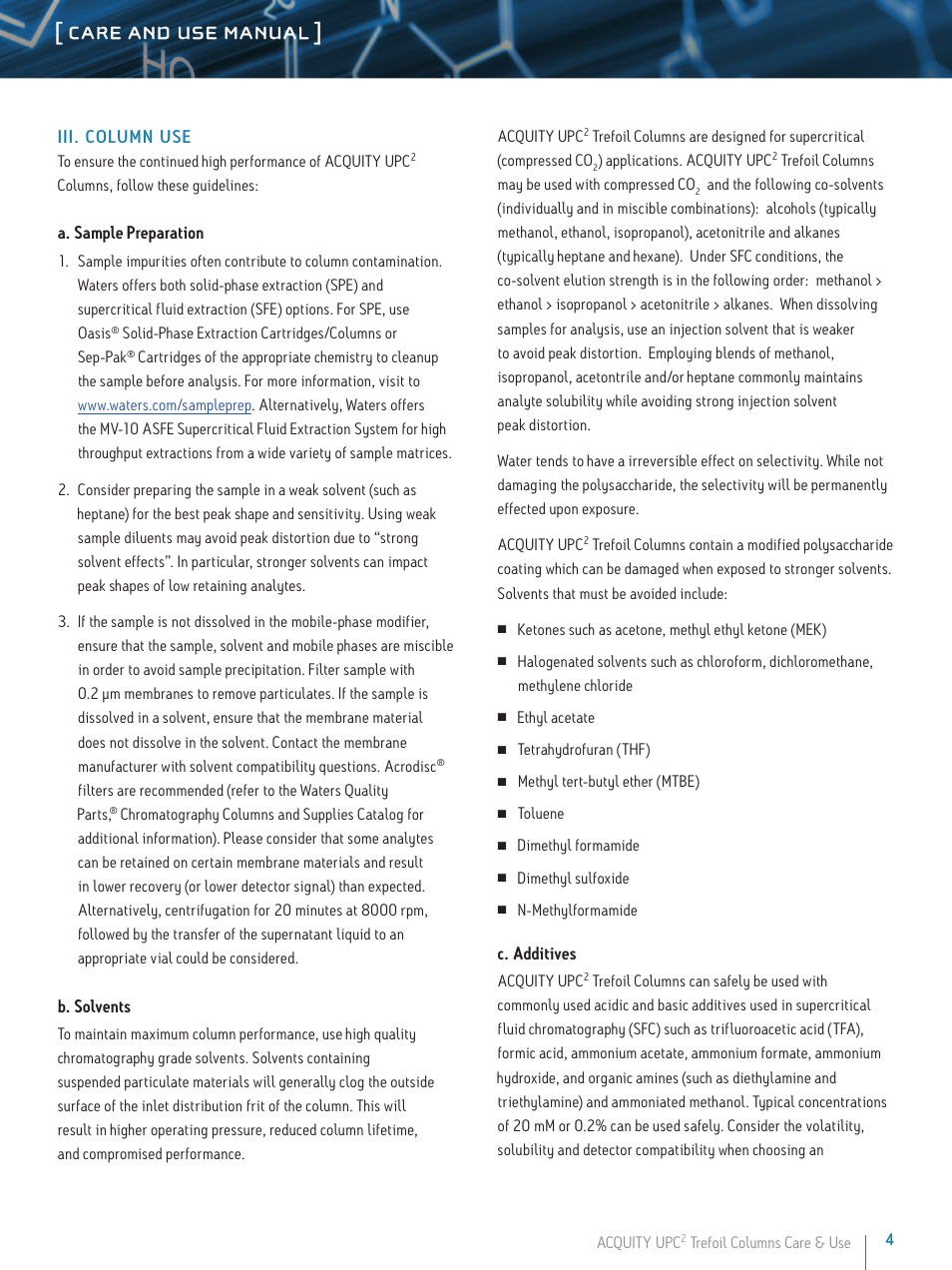 Care and use manual | Waters ACQUITY UPC2 Trefoil Columns User Manual | Page 4 / 7