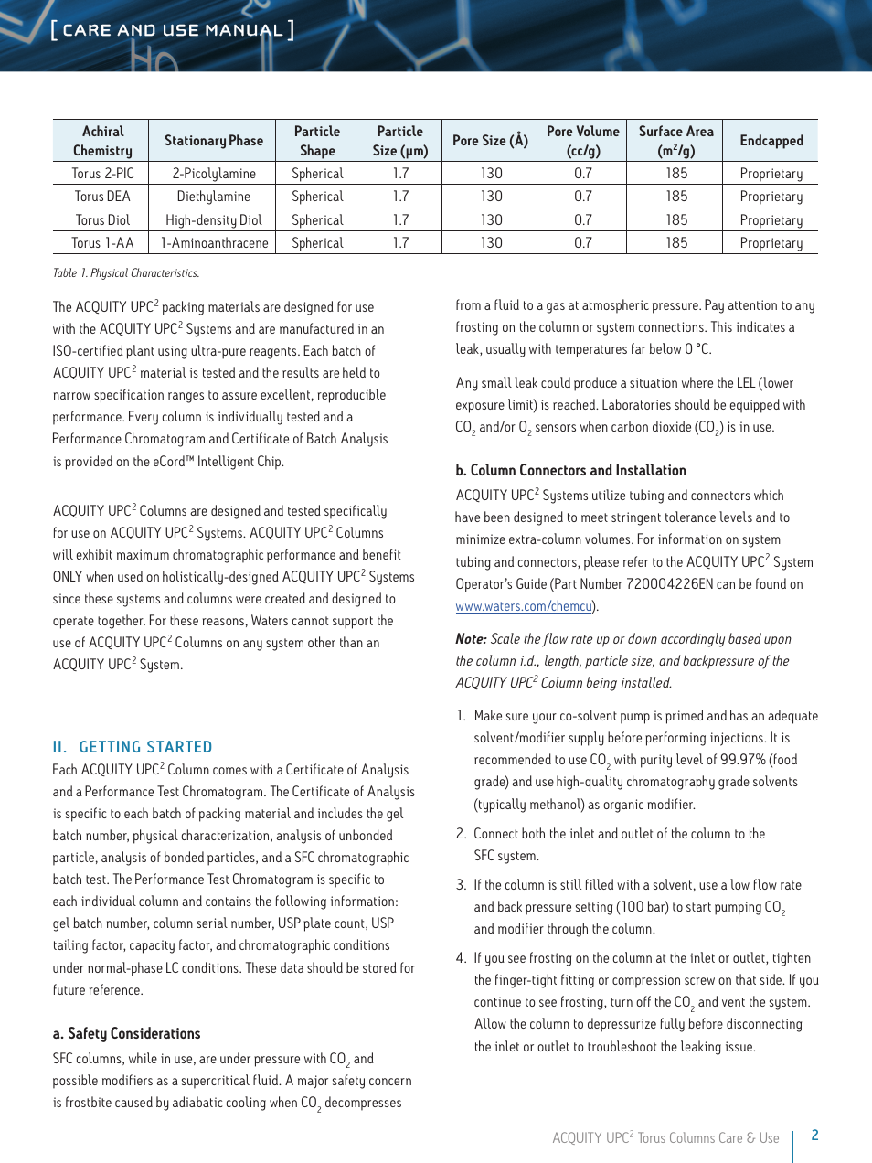 Care and use manual | Waters ACQUITY UPC2 Torus Columns User Manual | Page 2 / 8