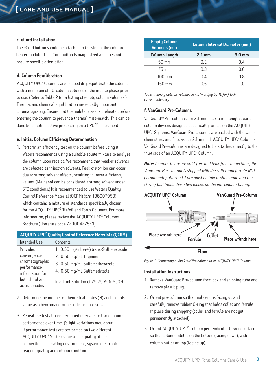 Care and use manual, Flow | Waters ACQUITY UPC2 Torus Columns User Manual | Page 3 / 8