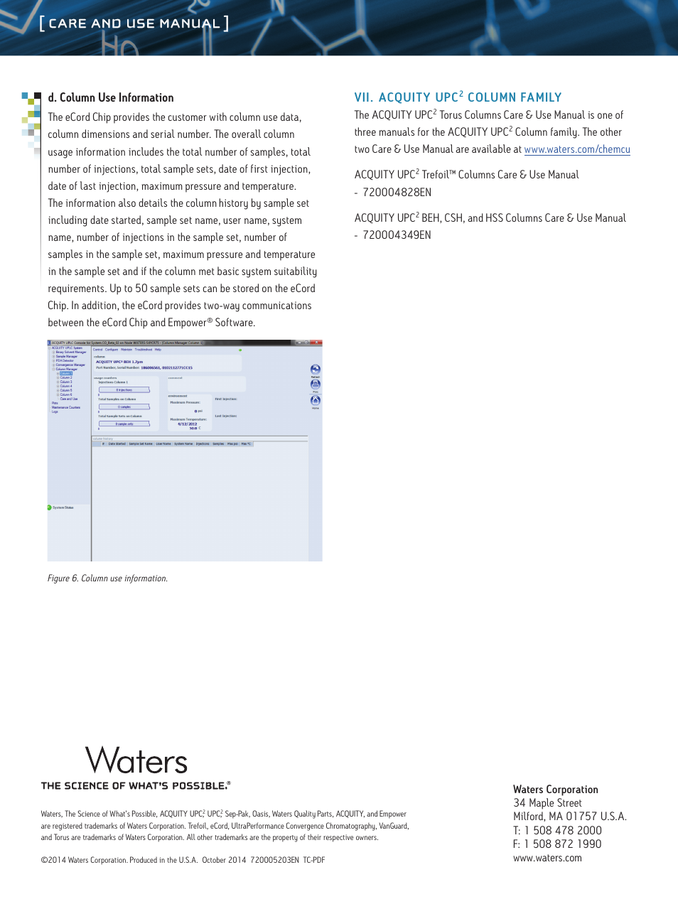 Care and use manual | Waters ACQUITY UPC2 Torus Columns User Manual | Page 8 / 8