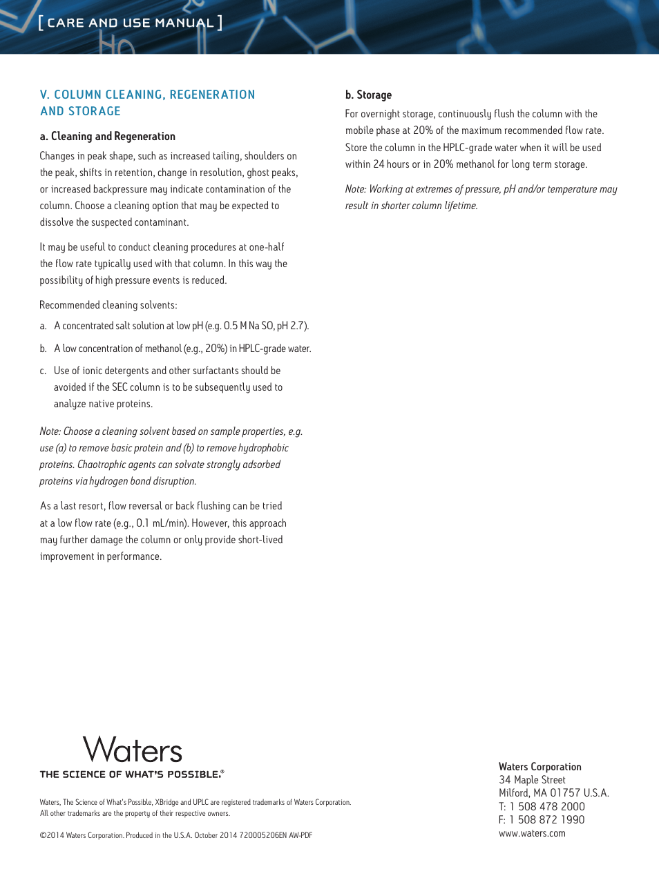 Care and use manual | Waters XBridge Protein BEH SEC Columns and Standards User Manual | Page 6 / 6