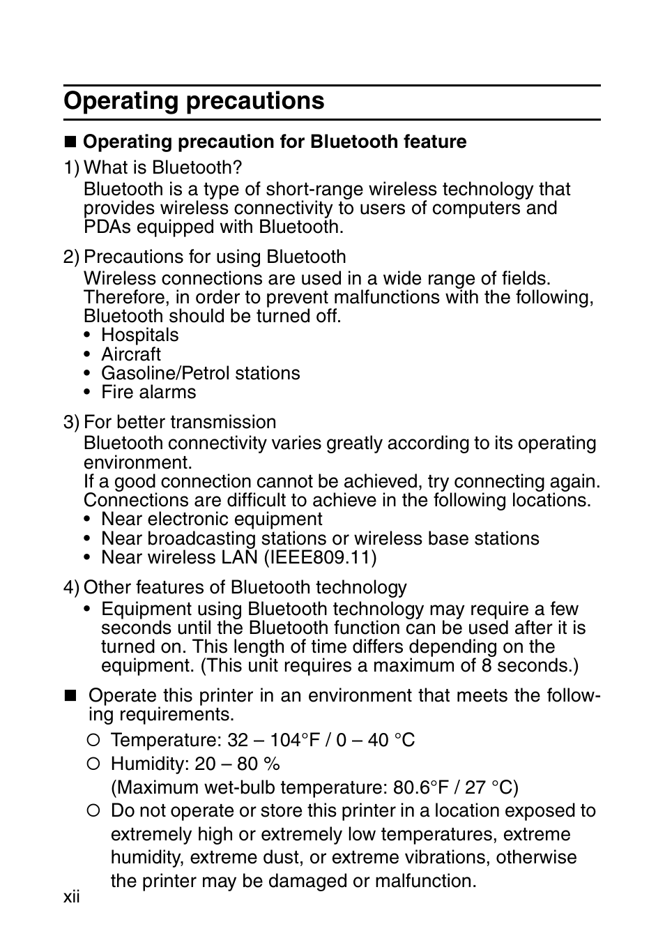 Operating precautions | Brother MOBILE PRINTER MW-140BT User Manual | Page 13 / 86