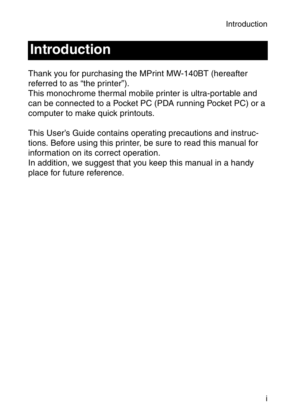 Introduction | Brother MOBILE PRINTER MW-140BT User Manual | Page 2 / 86