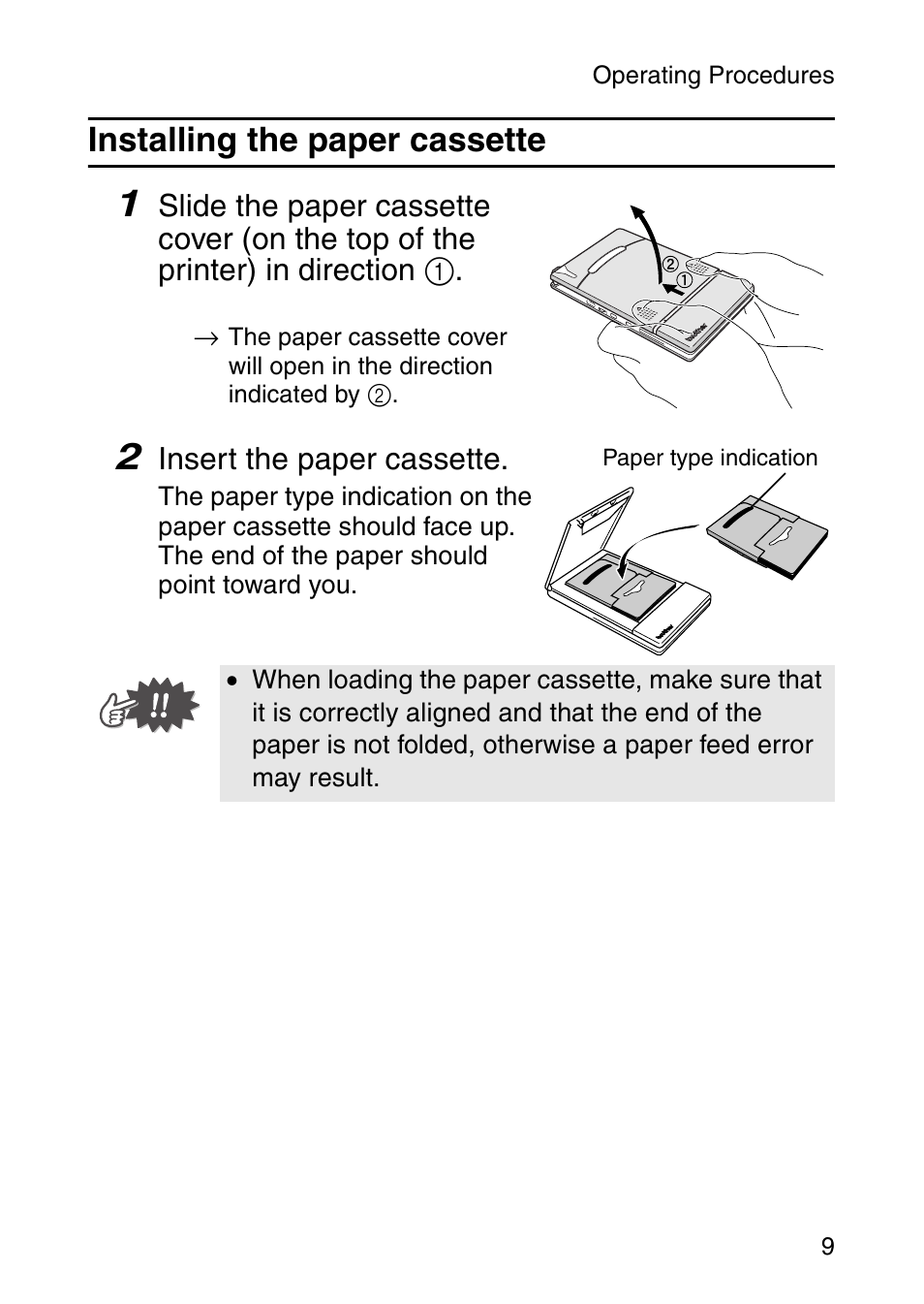 Installing the paper cassette | Brother MOBILE PRINTER MW-140BT User Manual | Page 24 / 86