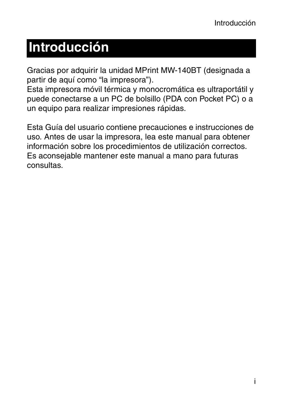 Introducción | Brother MOBILE PRINTER MW-140BT User Manual | Page 45 / 86