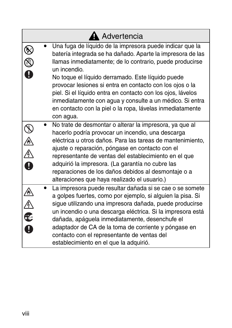 Advertencia | Brother MOBILE PRINTER MW-140BT User Manual | Page 52 / 86