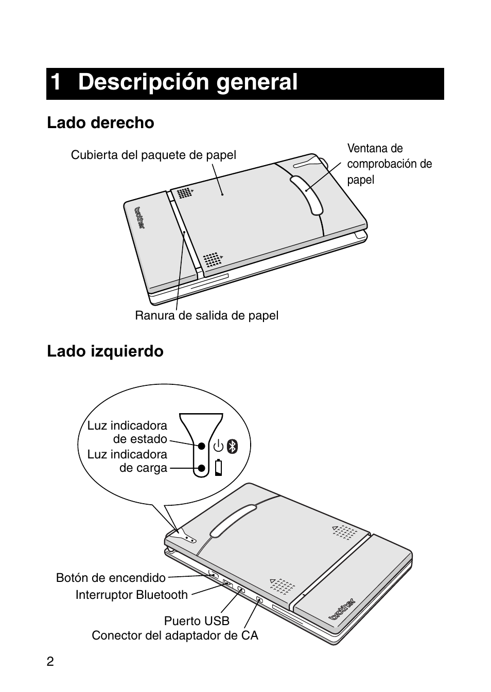 1 descripción general, Lado derecho lado izquierdo | Brother MOBILE PRINTER MW-140BT User Manual | Page 62 / 86