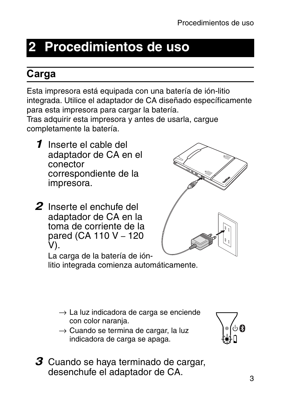 2 procedimientos de uso, Carga | Brother MOBILE PRINTER MW-140BT User Manual | Page 63 / 86